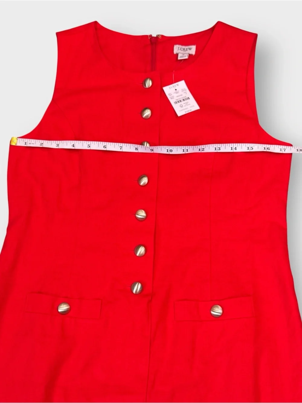 NWT J.Crew Red Linen Blend Military Button Shift Dress Size 4 Lightweight Summer